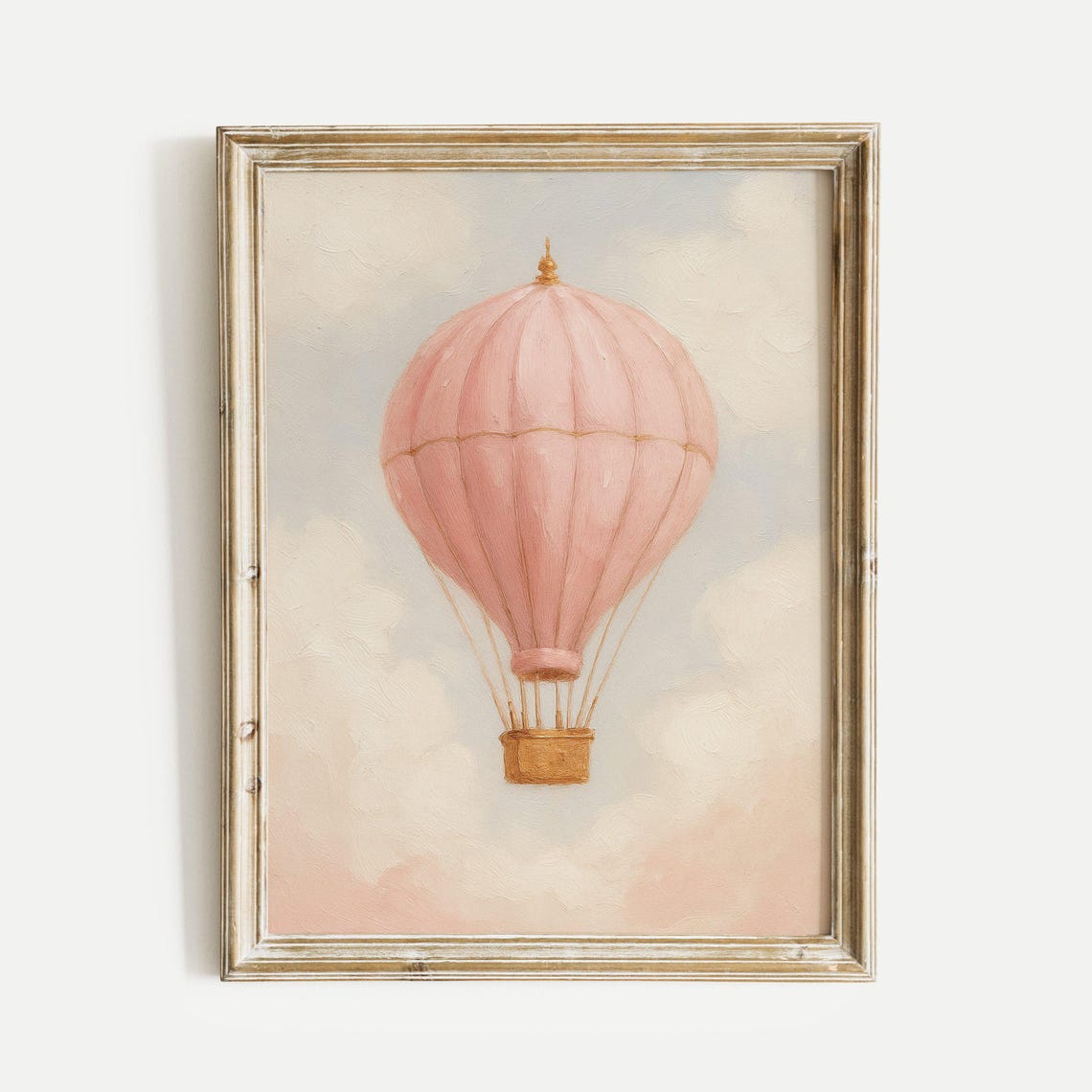 Pink Hot Air Balloon Drifting Through Soft Clouds Art Poster