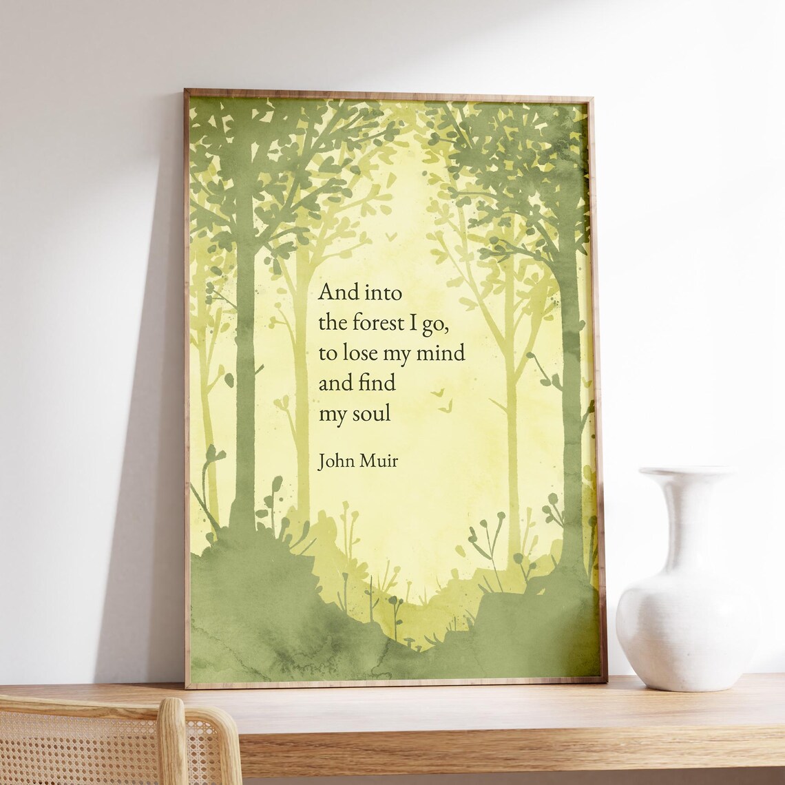 John Muir And Into The Forest I Go Quote Green Woodland Art Poster