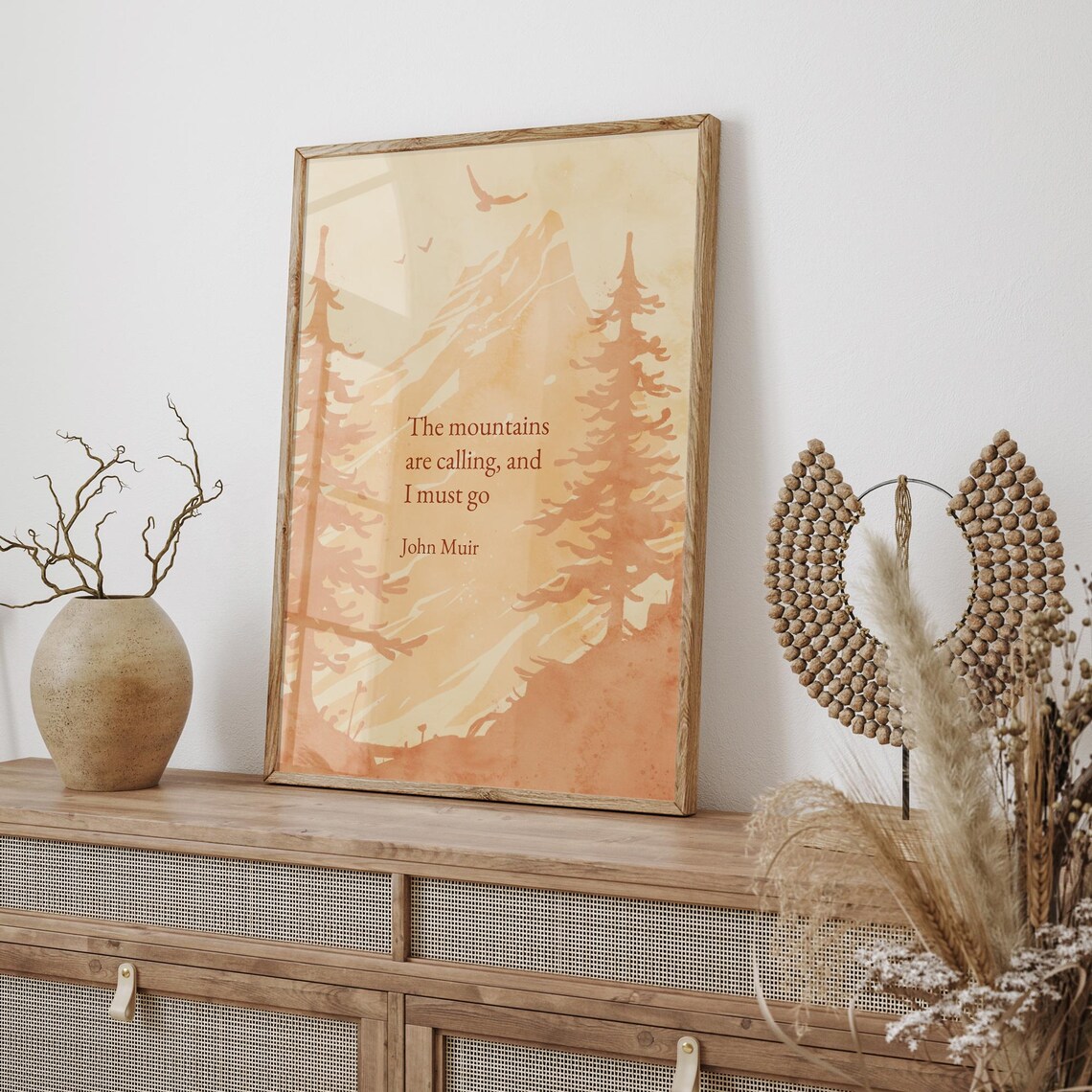 John Muir Mountains Are Calling Adventure Quote Watercolor Poster - Image 2
