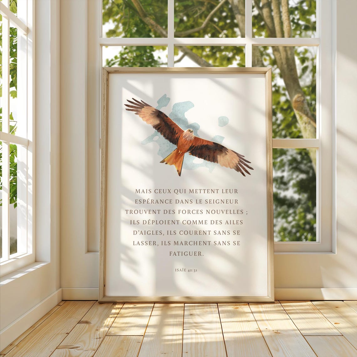 Isaiah 4031 French Bible Verse Eagle Watercolor Scripture Art Poster