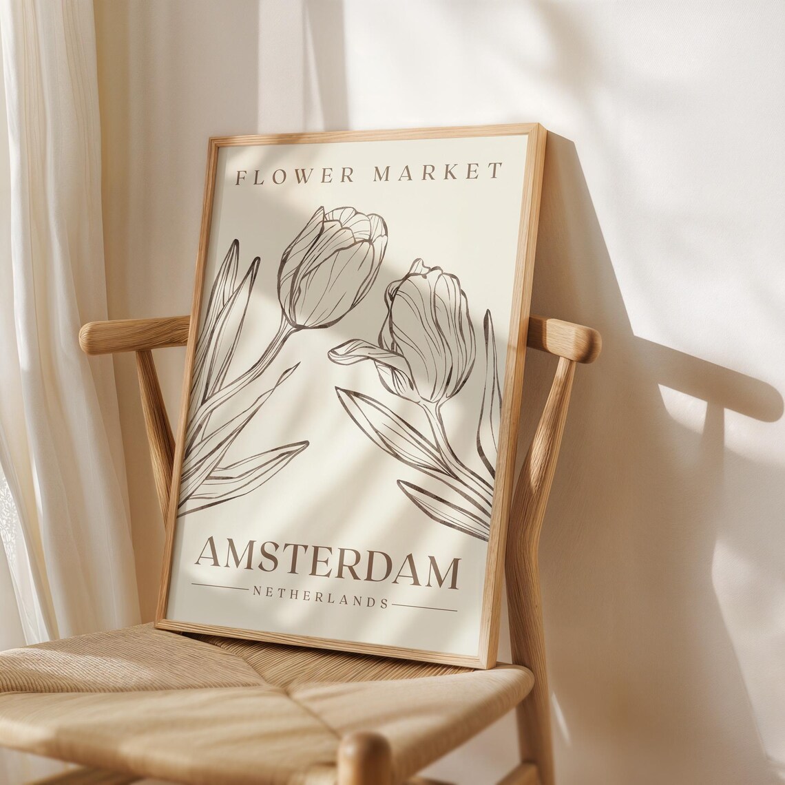 Flower Market Amsterdam Netherlands Tulip Line Art Travel Poster - Image 5