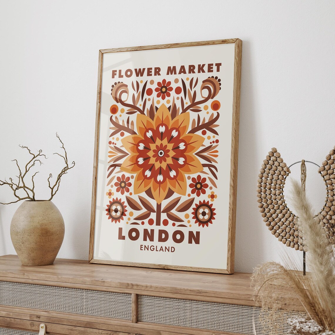 Flower Market London England Fall Folk Botanical Orange Art Poster - Image 4