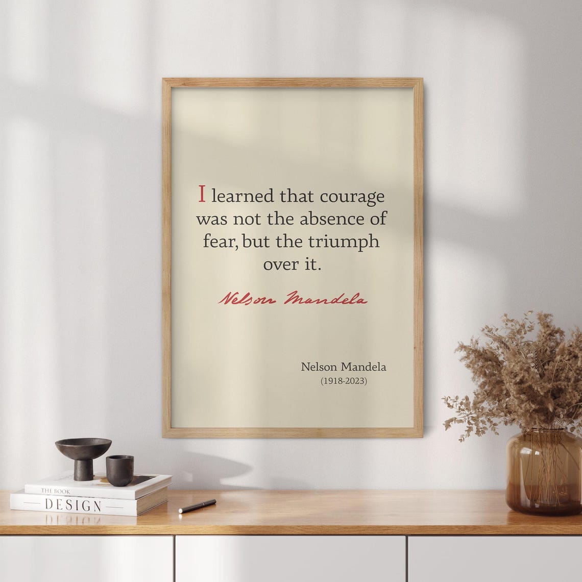 Nelson Mandela Courage Quote Triumph Over Fear Cream Typography Poster - Image 2