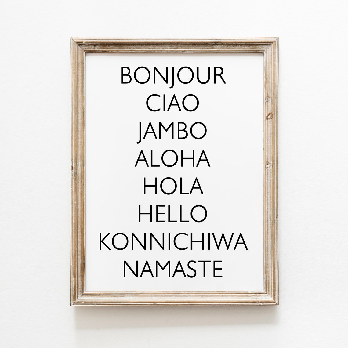 Hello in 8 Languages Typographic World Travel Entryway Decor Poster