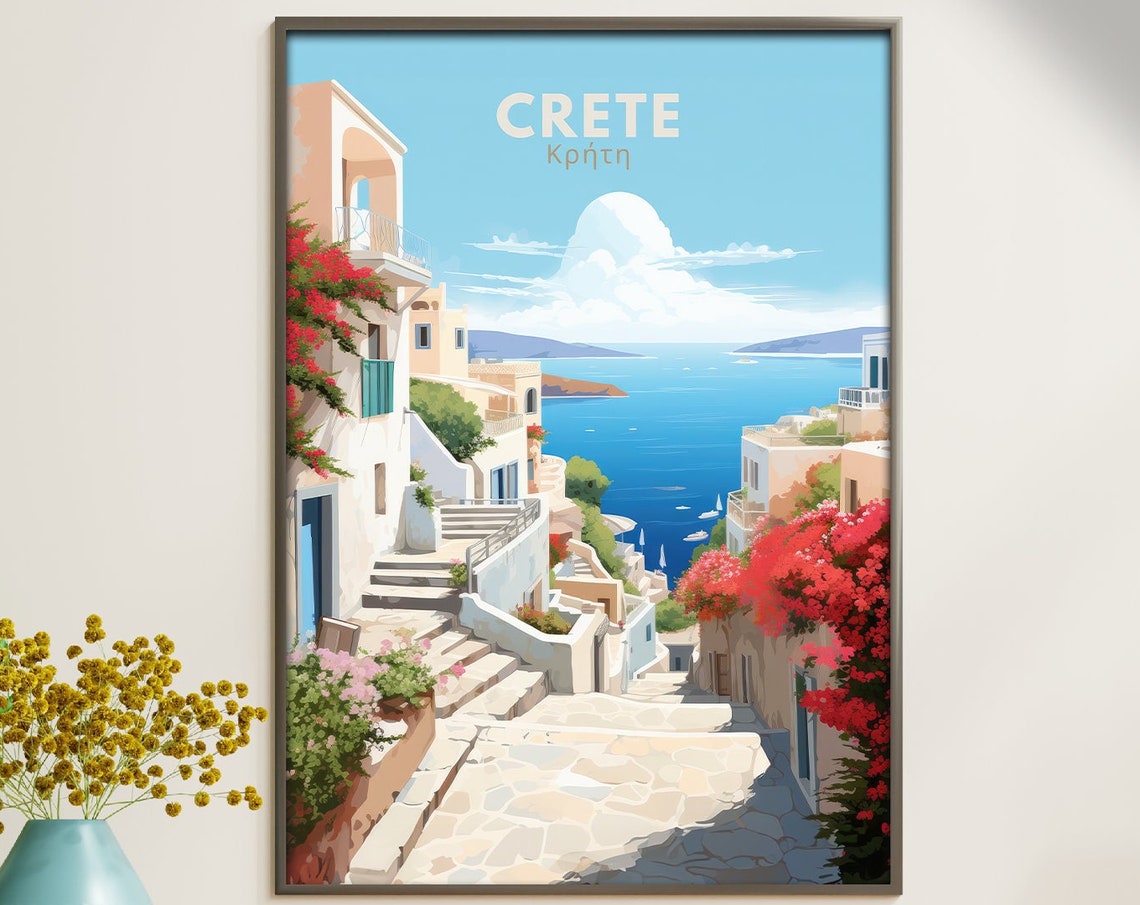 Crete Poster Greece Poster Crete Wall Art Greece Poster Blue Illustration Art Greece Pictures For College Girls Travel Gifts - Image 5