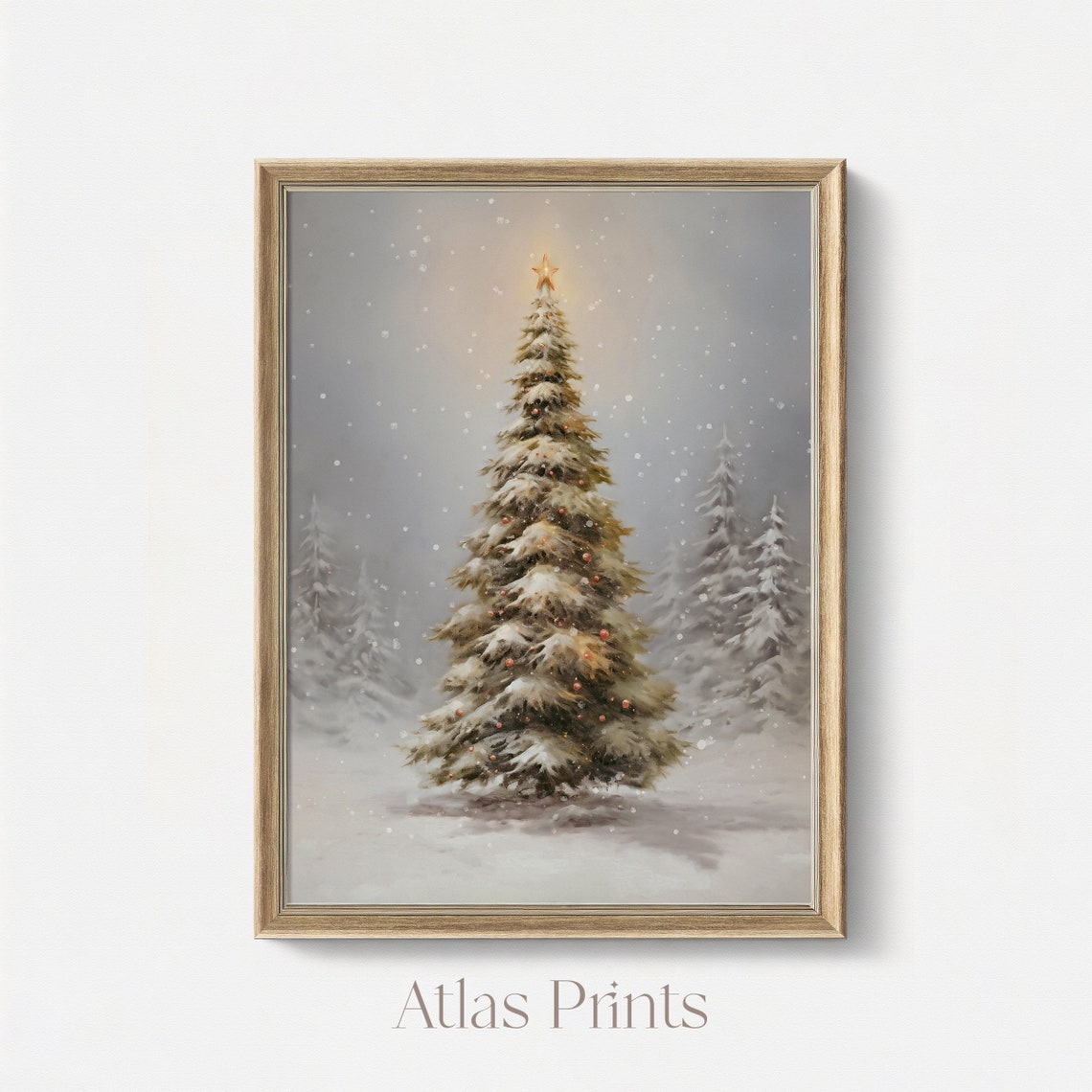 Vintage Snowy Christmas Tree Winter Holiday Star Topped Poster