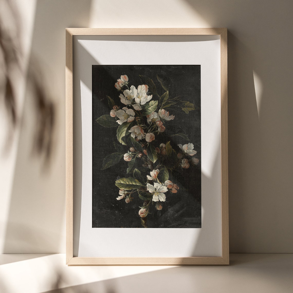 Dark Floral Apple Blossom Black Background Moody Botanical Poster - Image 2