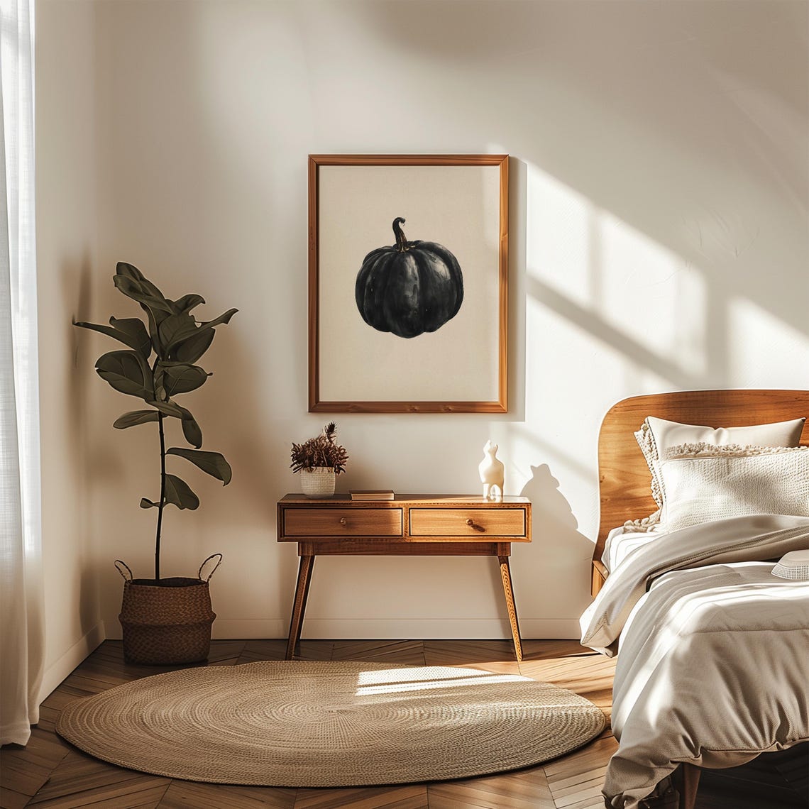 Black Watercolor Pumpkin Simple Modern Halloween Fall Art Poster - Image 2
