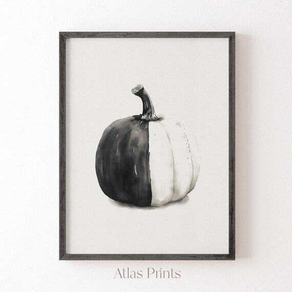Black and White Pumpkin Watercolor Minimalist Fall Kitchen Poster