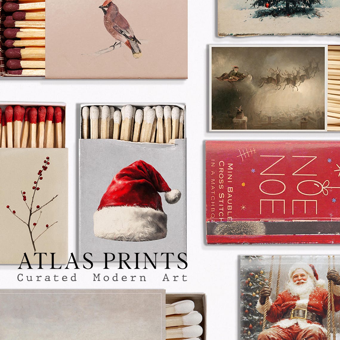 Vintage Christmas Matchbox Collage Holiday Matchboxes Wall Art - Image 5
