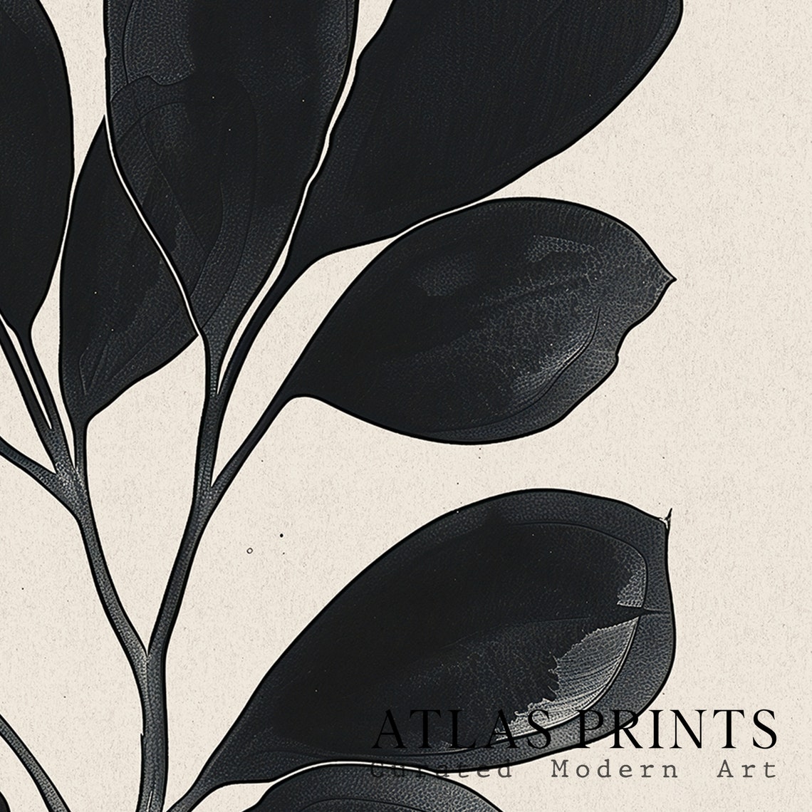 Minimalist Black Botanical Leaf Branch Beige Scandinavian Wall Art - Image 4