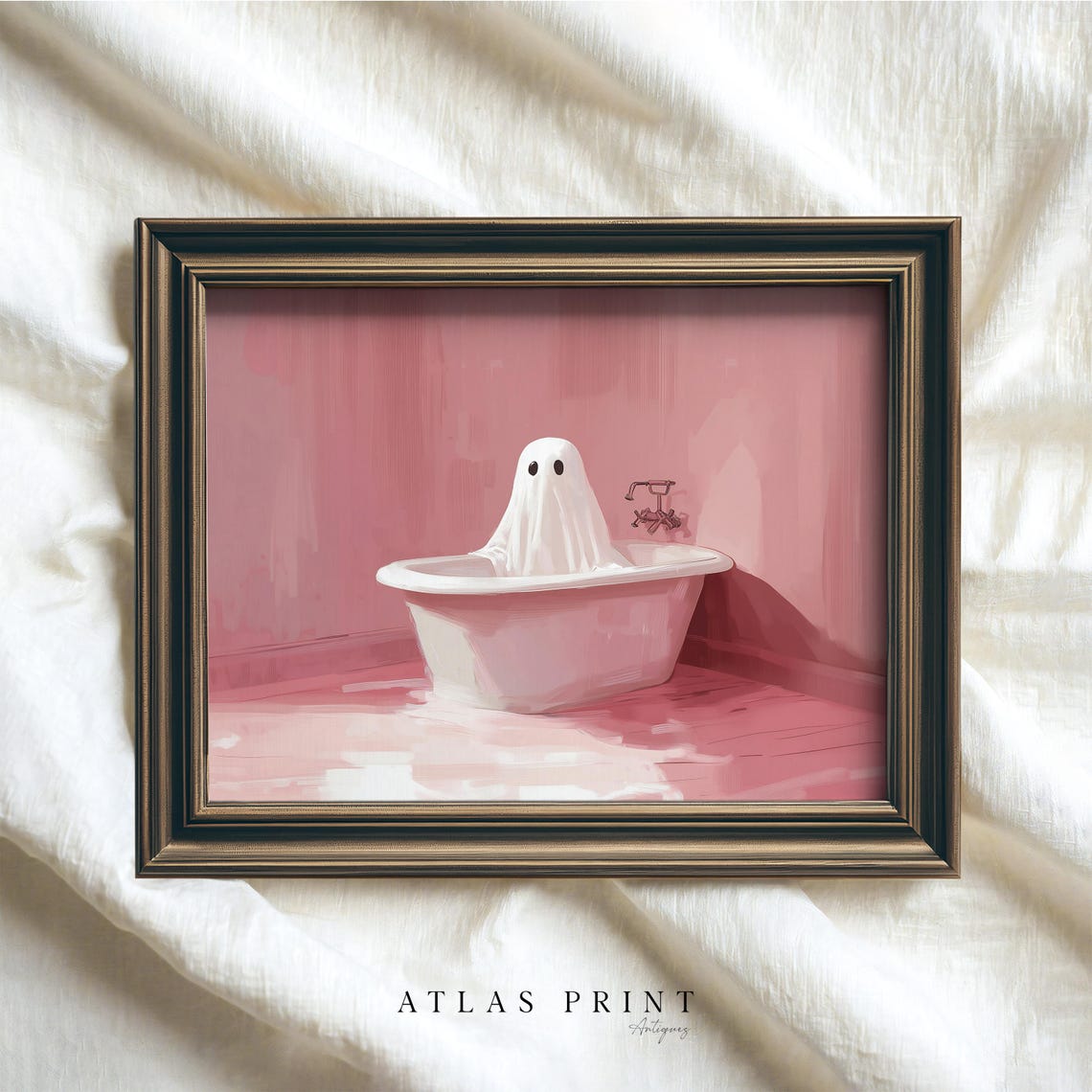 Funny Ghost In A Pink Bathtub Bathroom Humor Halloween Poster - Image 2