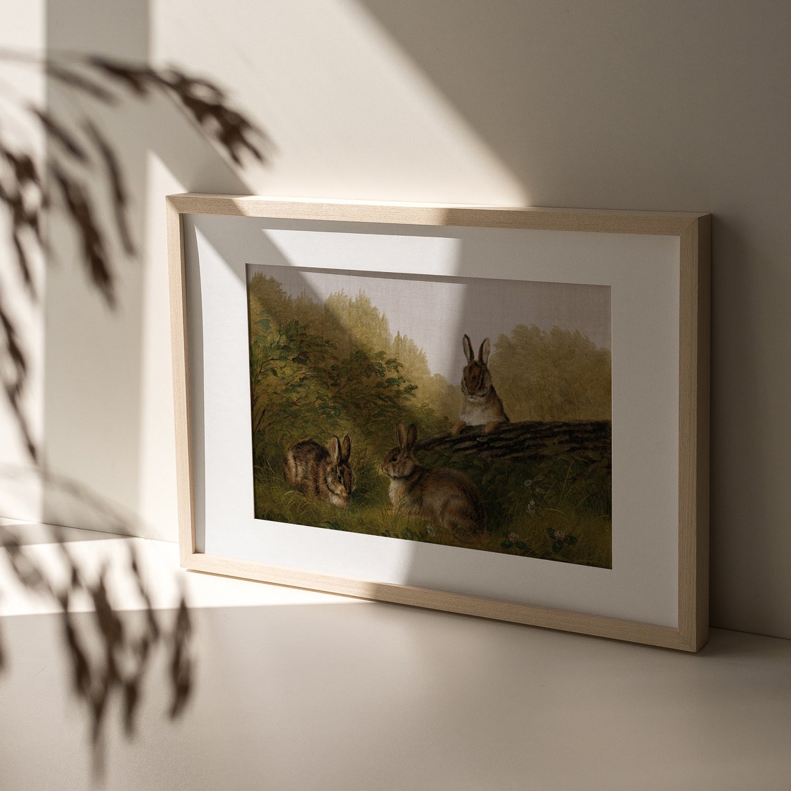 Vintage Rabbit Oil Painting Three Hares Forest Scene Rustic Poster - Image 4
