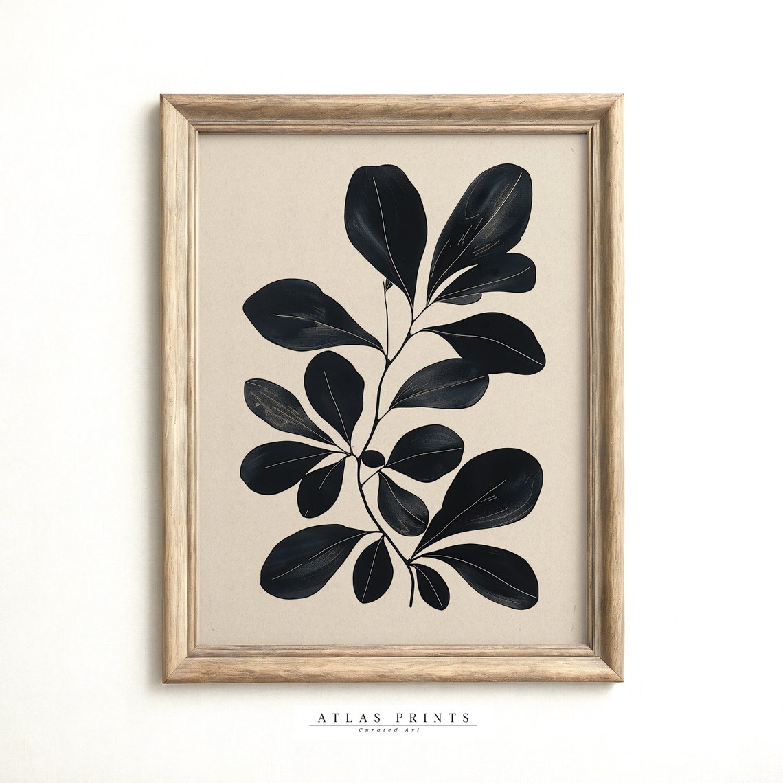 Moody Botanical Black Leaves Cream Background Minimal Wall Art - Image 2