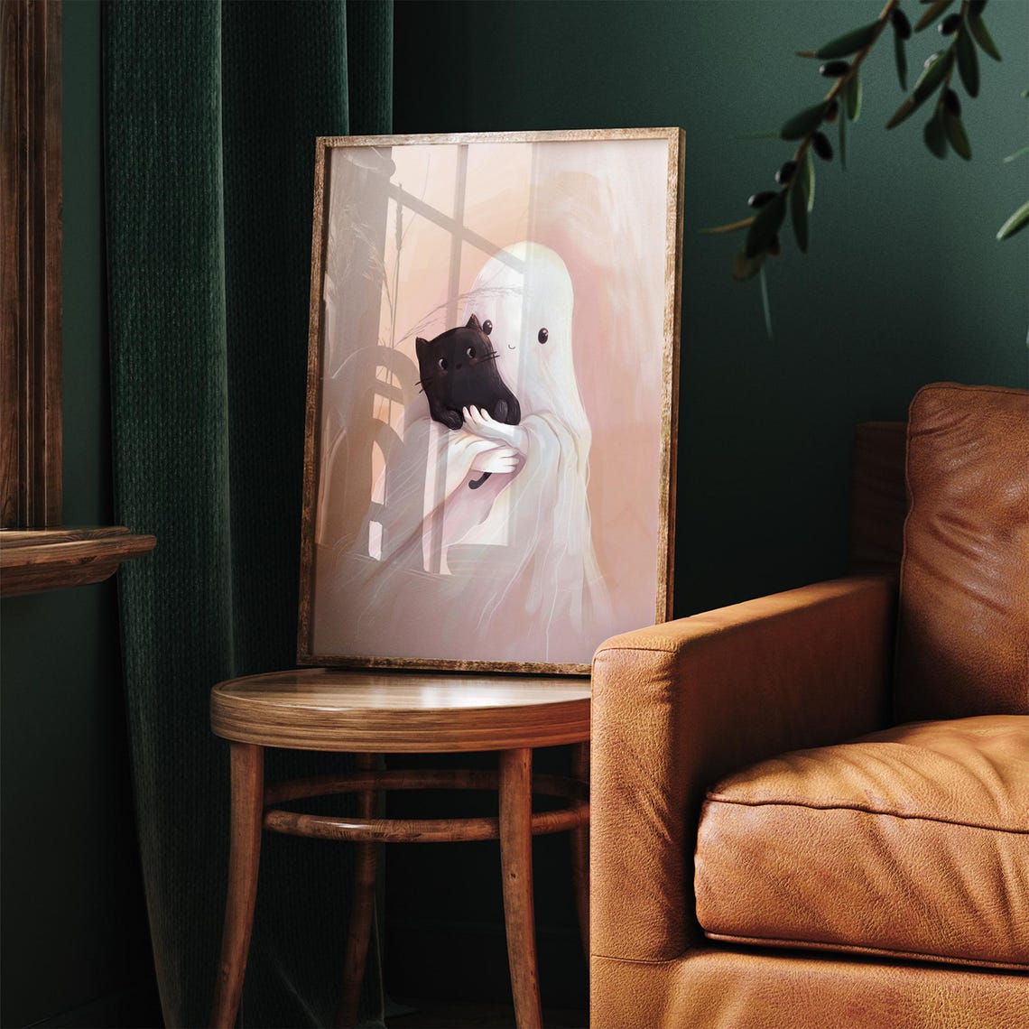 Sweet Ghost Hugging Black Cat Cute Spooky Halloween Wall Art - Image 5