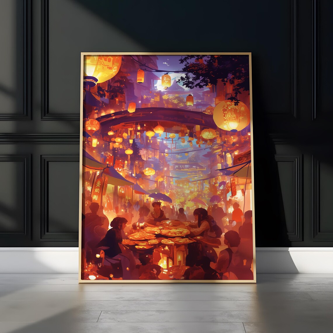 Anime Night Market Glowing Lanterns Street Food Festival Poster