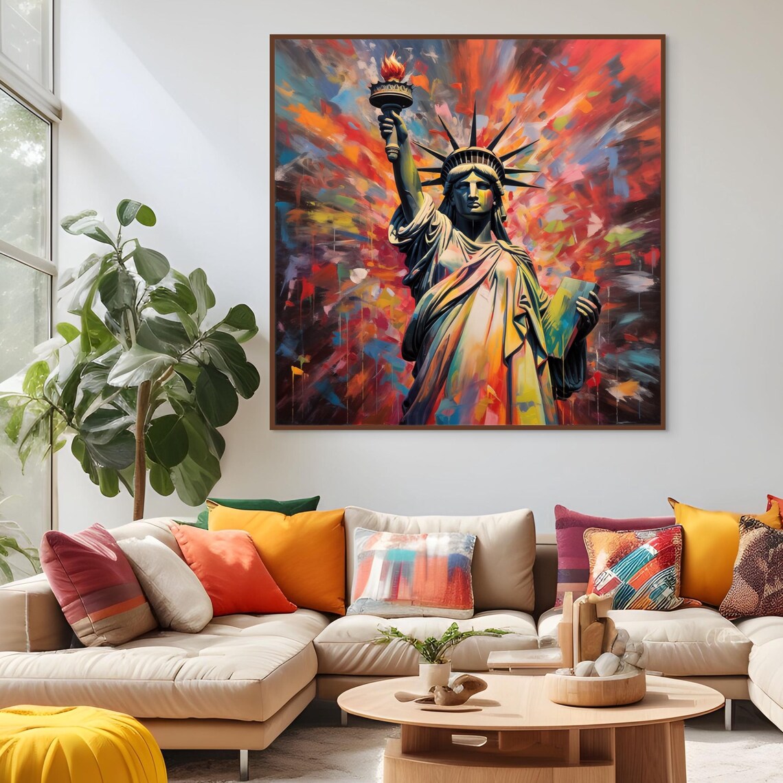Abstract Statue of Liberty Painting Poster with Vibrant Color Splash