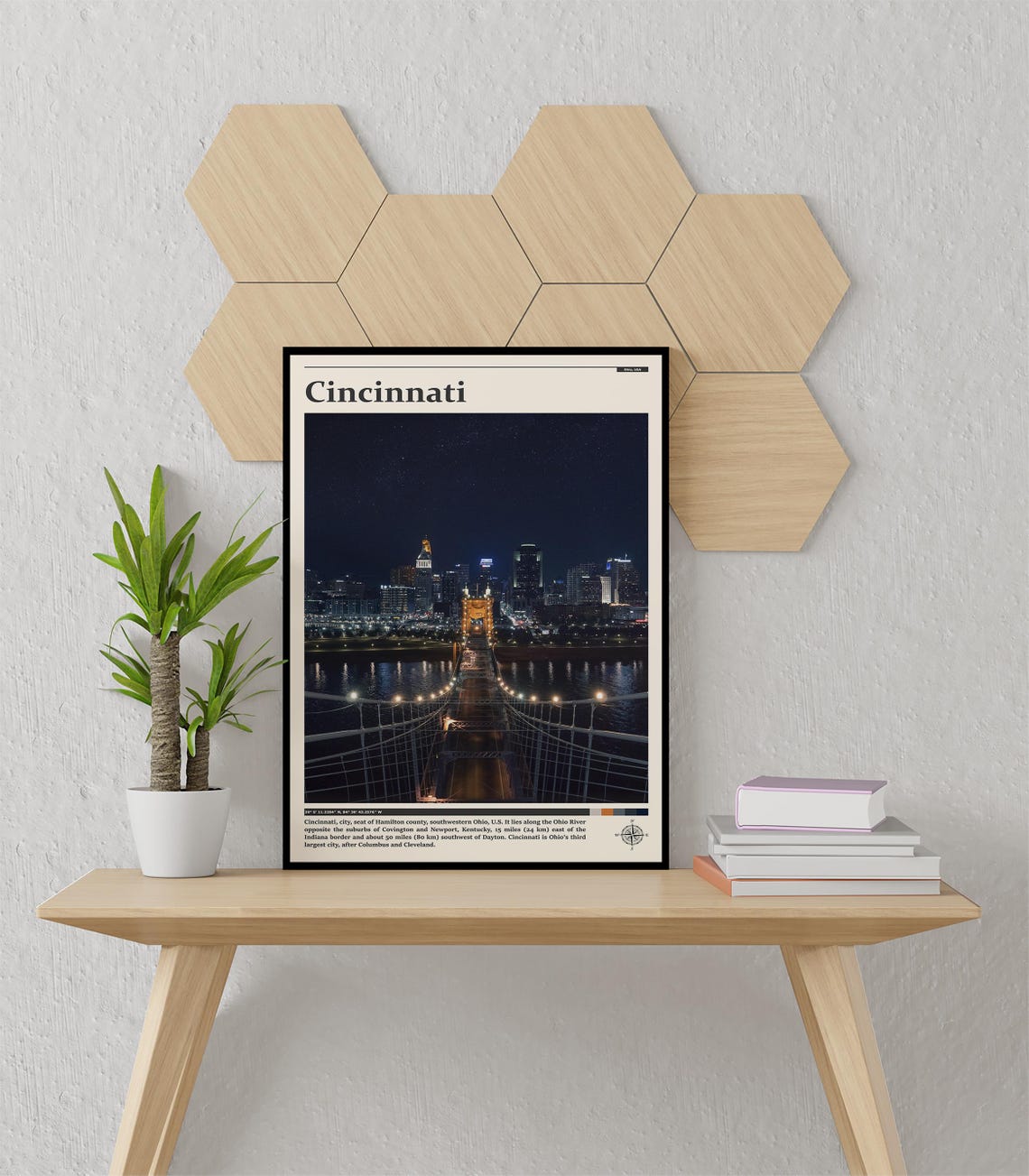 Cincinnati Roebling Bridge Night Skyline Over the Ohio River Poster - Image 3