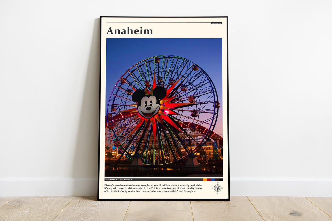 Anaheim California Mickey Mouse Ferris Wheel Night Lights Poster