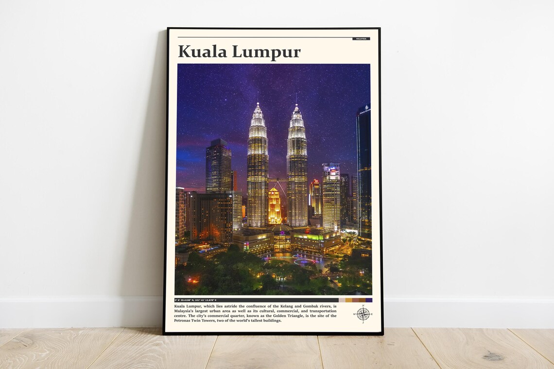 Kuala Lumpur Petronas Twin Towers Night Skyline Malaysia Travel Poster