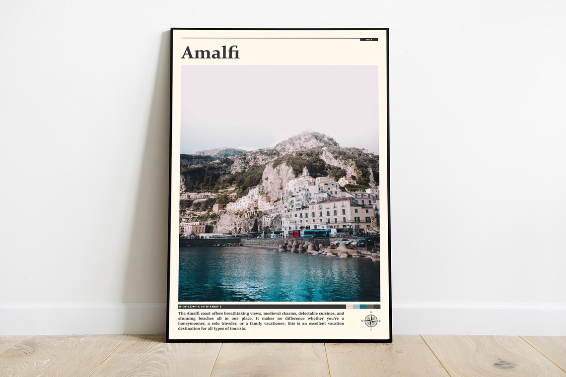 Amalfi Italy Coastal Town Mountains Turquoise Sea Photography Poster