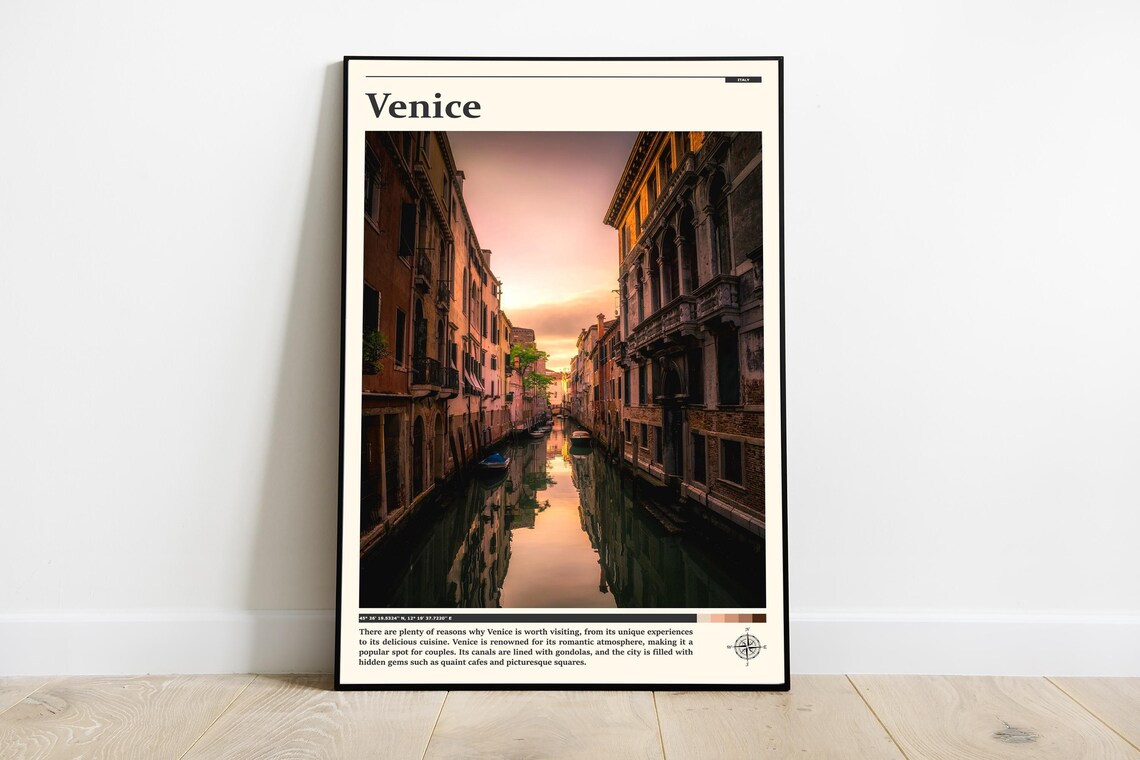 Venice Italy Canal With Boats Between Historic Buildings Poster