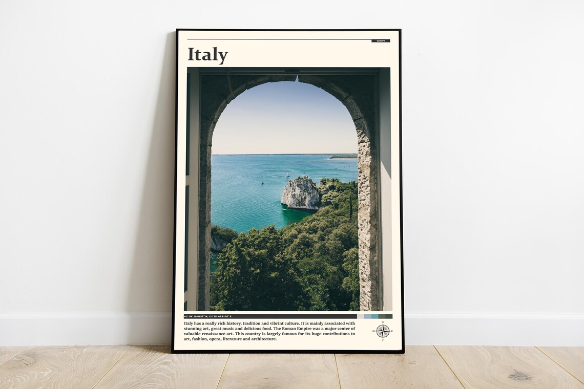 Italy Adriatic Coast Stone Arch Blue Sea View Photography Poster