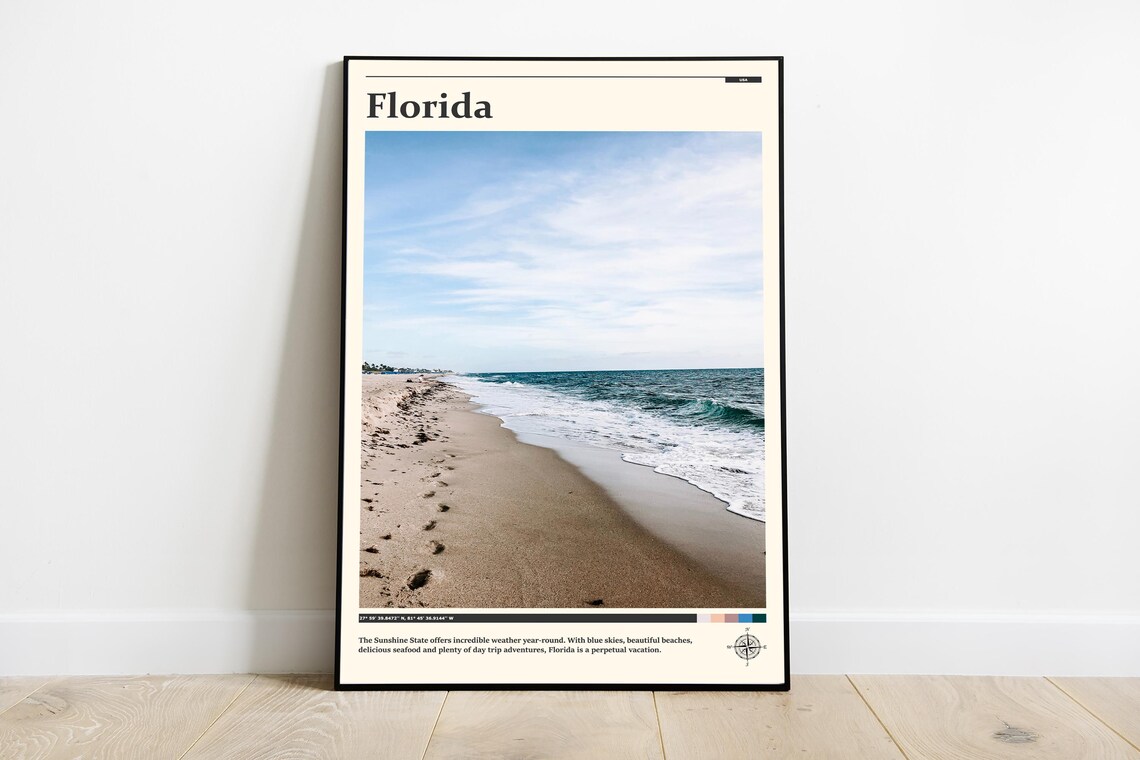 Florida USA Sunshine State Beach Footprints Surf Travel Poster