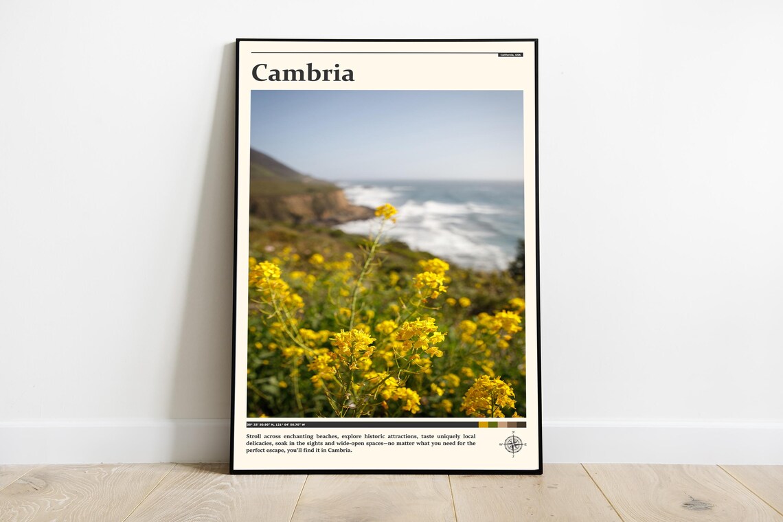 Cambria California Coastal Bluffs Yellow Wildflowers Travel Poster
