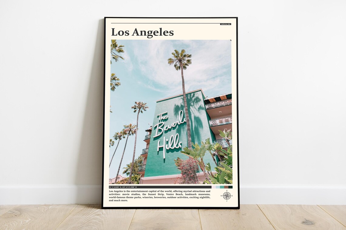 Los Angeles Beverly Hills Hotel Palms California Travel Poster