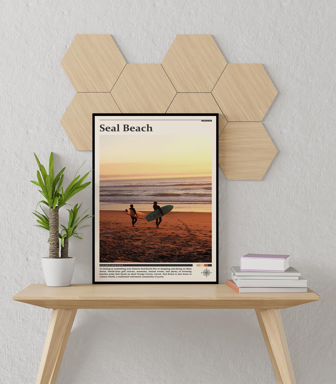Seal Beach California Surfers Sunset Ocean Shore Photography Poster - Image 2