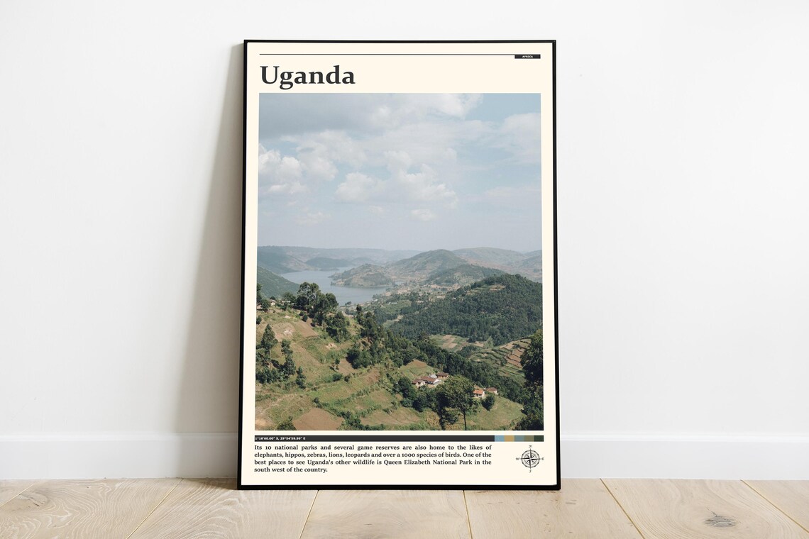 Uganda Africa Highlands Hills Green Valley Safari Travel Poster
