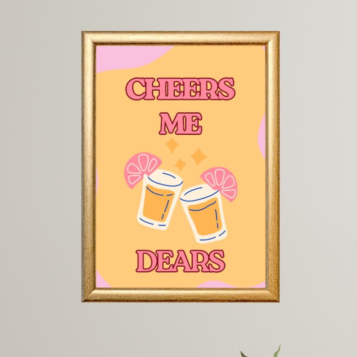 Cheers Me Dears Retro Shot Glasses Pink Kitchen Bar Party Poster