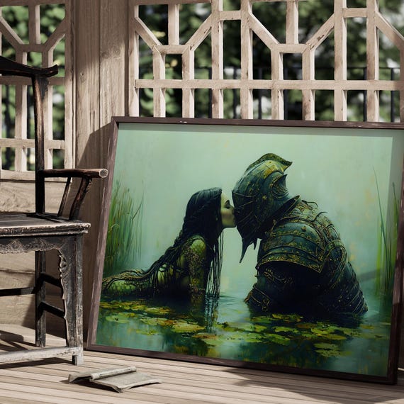 Knight And Nymph Moody Dark Academia Print The Lake Goth Moody Victorian Wall Art Dark Decor Aesthetic Dark Cottagecore Gothic Prints
