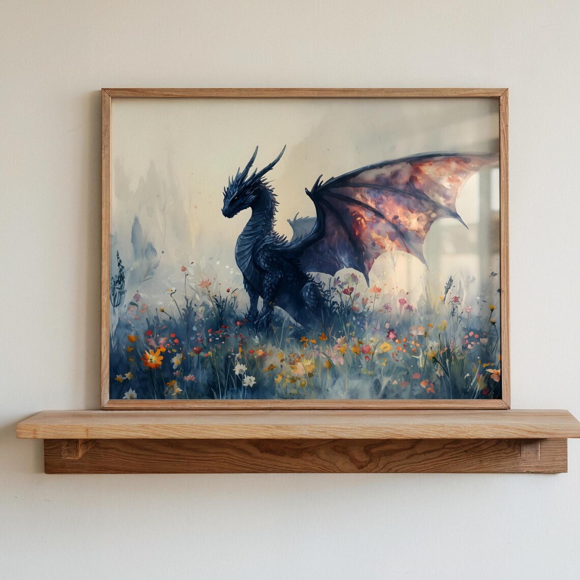 Dragon Watercolor Art Horizontal Poster Print Fantasy Art Forest And A Dragon Fantasy Painting Watercolor Illustration Dark Academia - Image 2