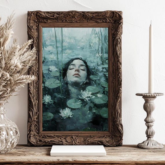 Ophelia Dark Academia Print The Lake Goth Moody Victorian Wall Art Dark Decor Aesthetic Dark Cottagecore Gothic Prints