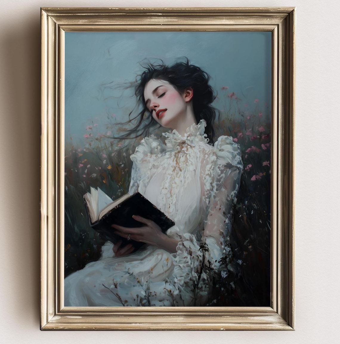 Woman Reading Vintage Boho Poster, Dark Academia
