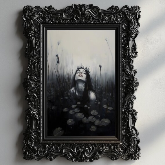 Dark Ophelia Spiky Crown Woman Black Lily Pond Gothic Dark Academia Poster