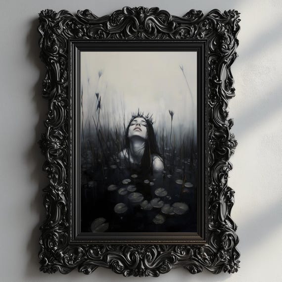 Ophelia Dark Academia Print The Lake Goth Moody Victorian Wall Art Dark Decor Aesthetic Dark Cottagecore Gothic Prints Into Lake