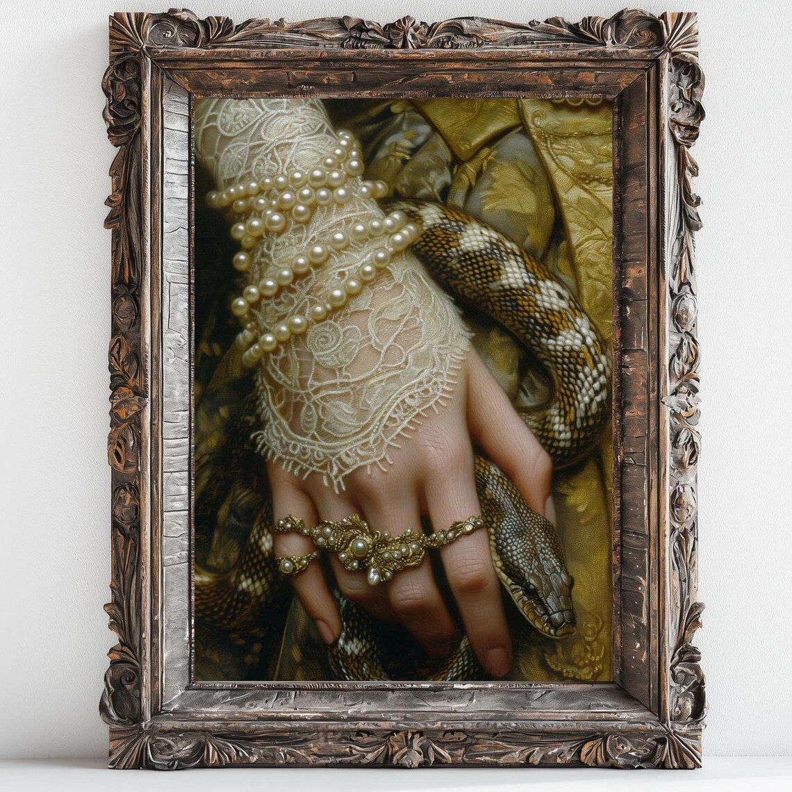 Victorian Woman and Snake, Moody Vintage Art Print