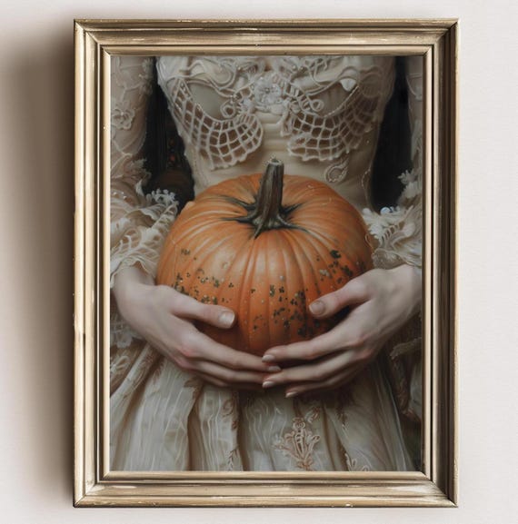 Pumpkin Victorian Halloween Art Print, Vintage Decor