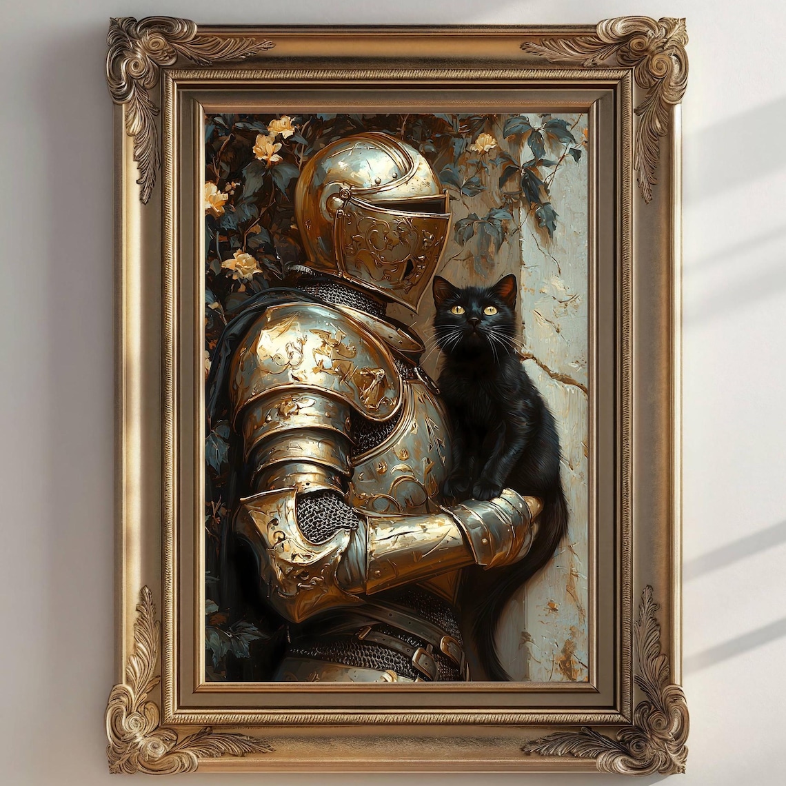 Medieval Knight With a Cat, Dark Academia Print