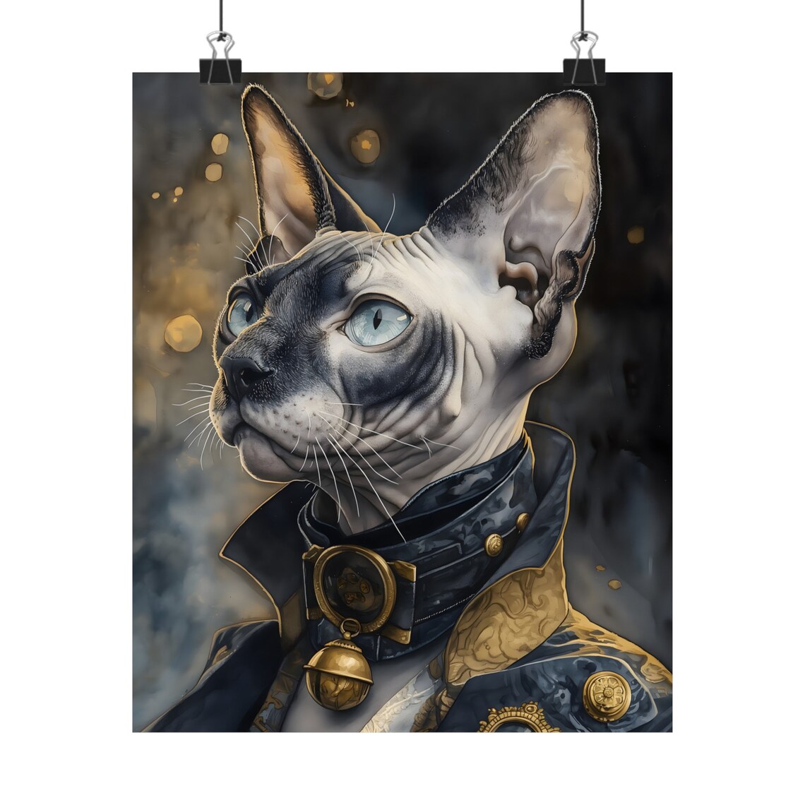 Sphynx Cat In Victorian Aristocrat Coat Moody Steampunk Pet Portrait Poster - Image 2