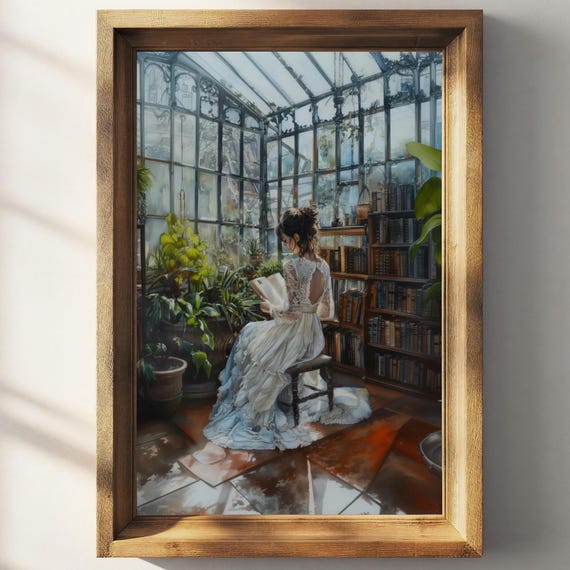 Bookish Victorian Art Print Woman Reading A Book Book Lovers Gift Reading Gift Book Lovers Art Botanical Library Art Bookish Gift Idea