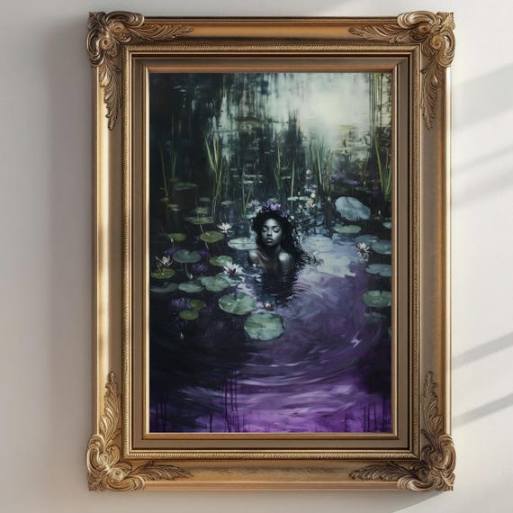 Black Ophelia Dark Academia Print The Lake Goth Moody Victorian Wall Art Dark Decor Aesthetic Black Girls Art Gothic Prints