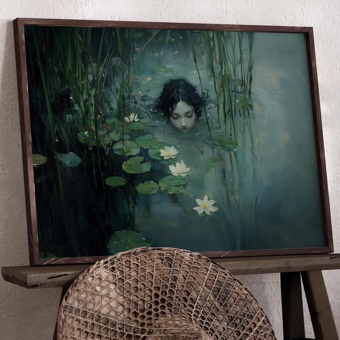 Ophelia Dark Academia Art Print, Gothic Lake