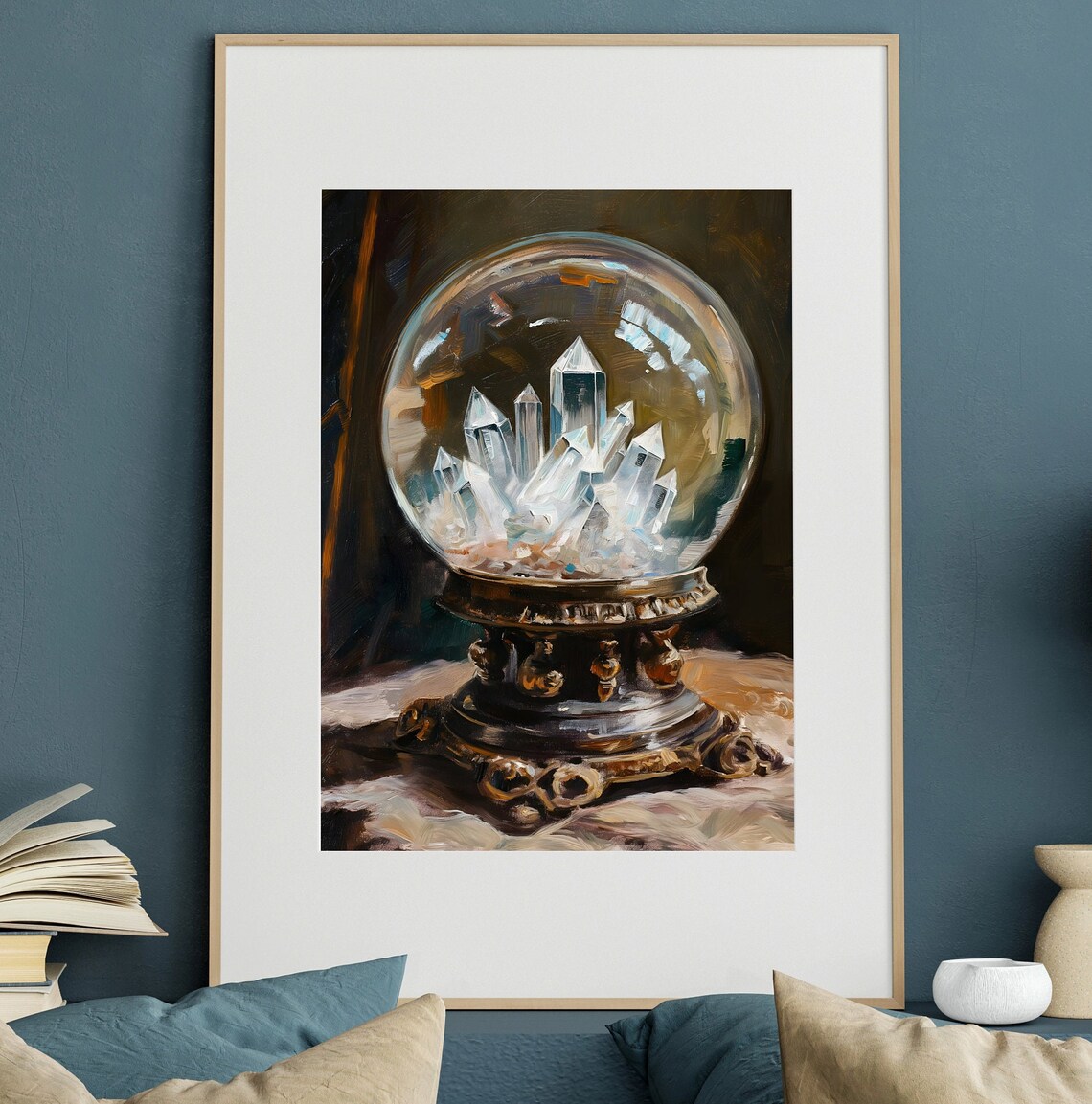Victorian Crystal Ball With Quartz Crystals Dark Moody Oil Painting Wall Art Poster - Image 2
