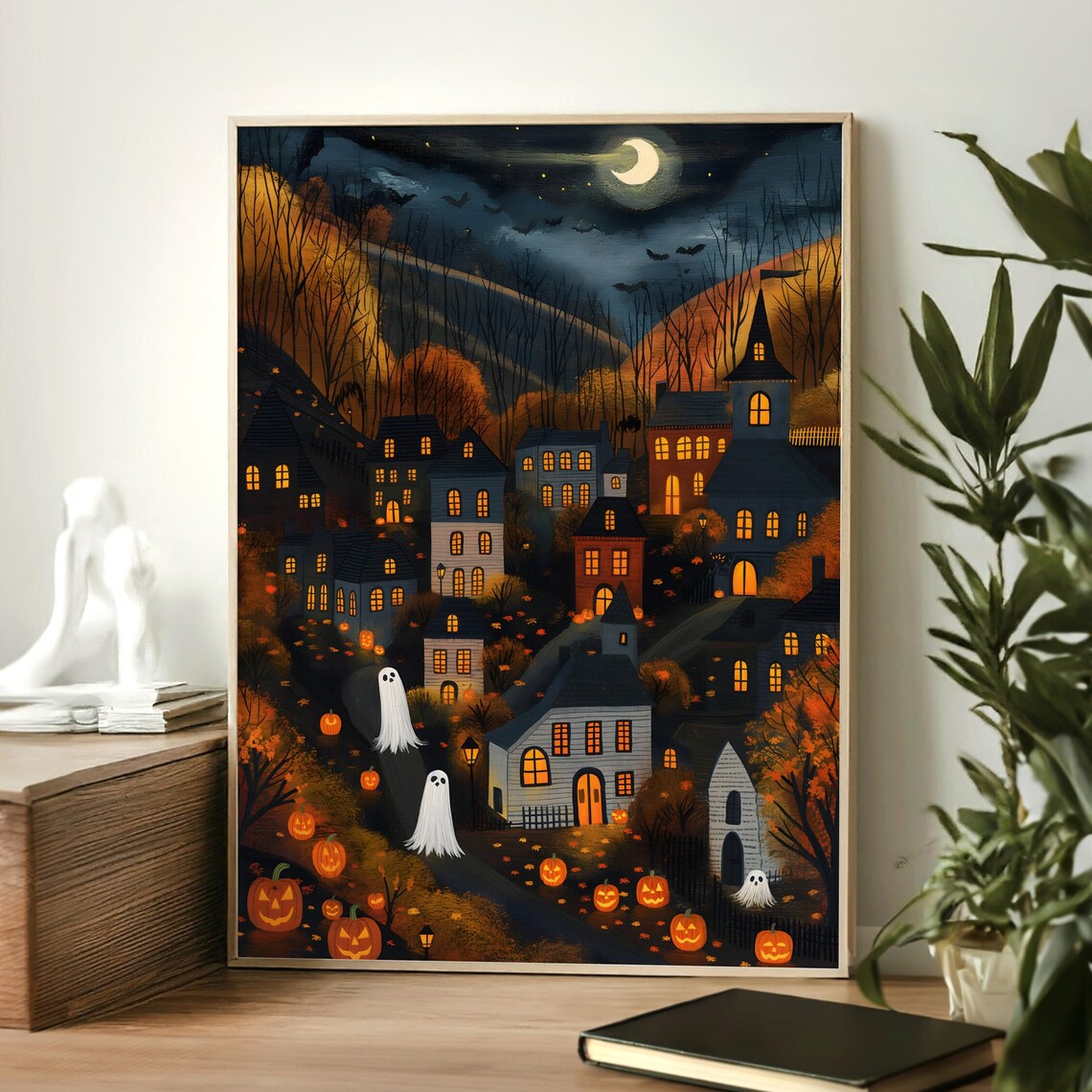 Halloween Town Folk Art Print, Halloween Decor - Image 2