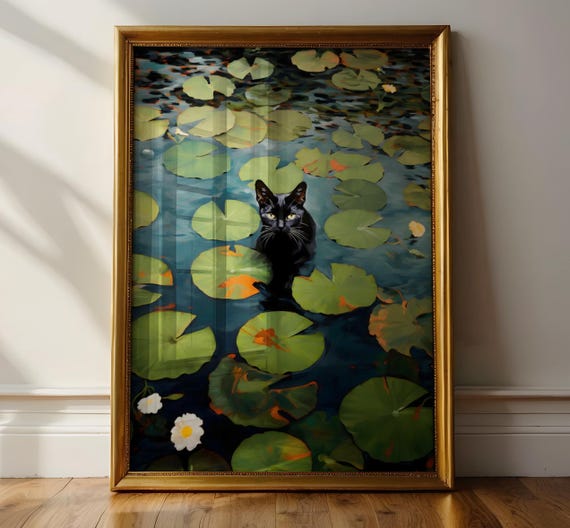 Black Cat Dark Academia Print The Lake Goth Moody Victorian Wall Art Dark Decor Aesthetic Dark Cottagecore Gothic Prints Into Lake
