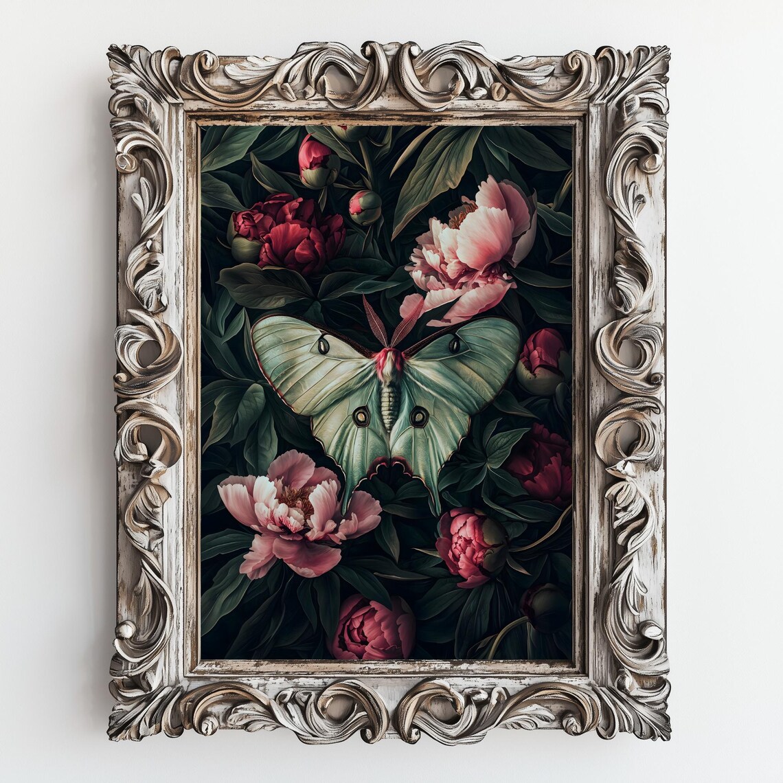 Luna Moth Dark Botanical Art Print, Witchy Academia - Image 4